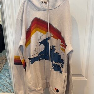 Aviator Nation Gray Hoodie with Multicolor Wave Design